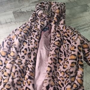 Ci Sono Leopard Print Kids Jacket - Pink and Brown